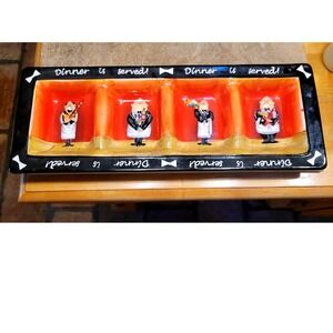 Hand Painted Ceramic Divided Serving Platter 4 Sections Dinner is Served